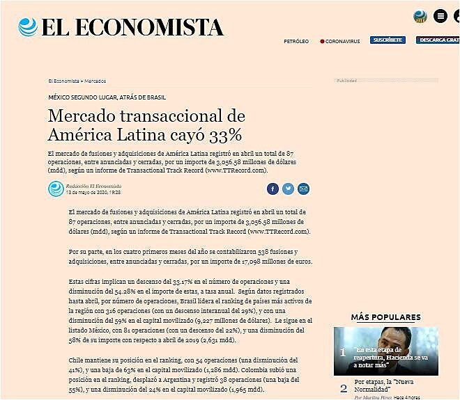 Mercado transaccional de Amrica Latina cay 33%